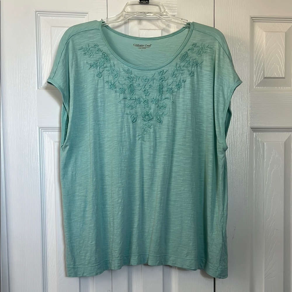 Coldwater Creek Women's Green Embroidered Top